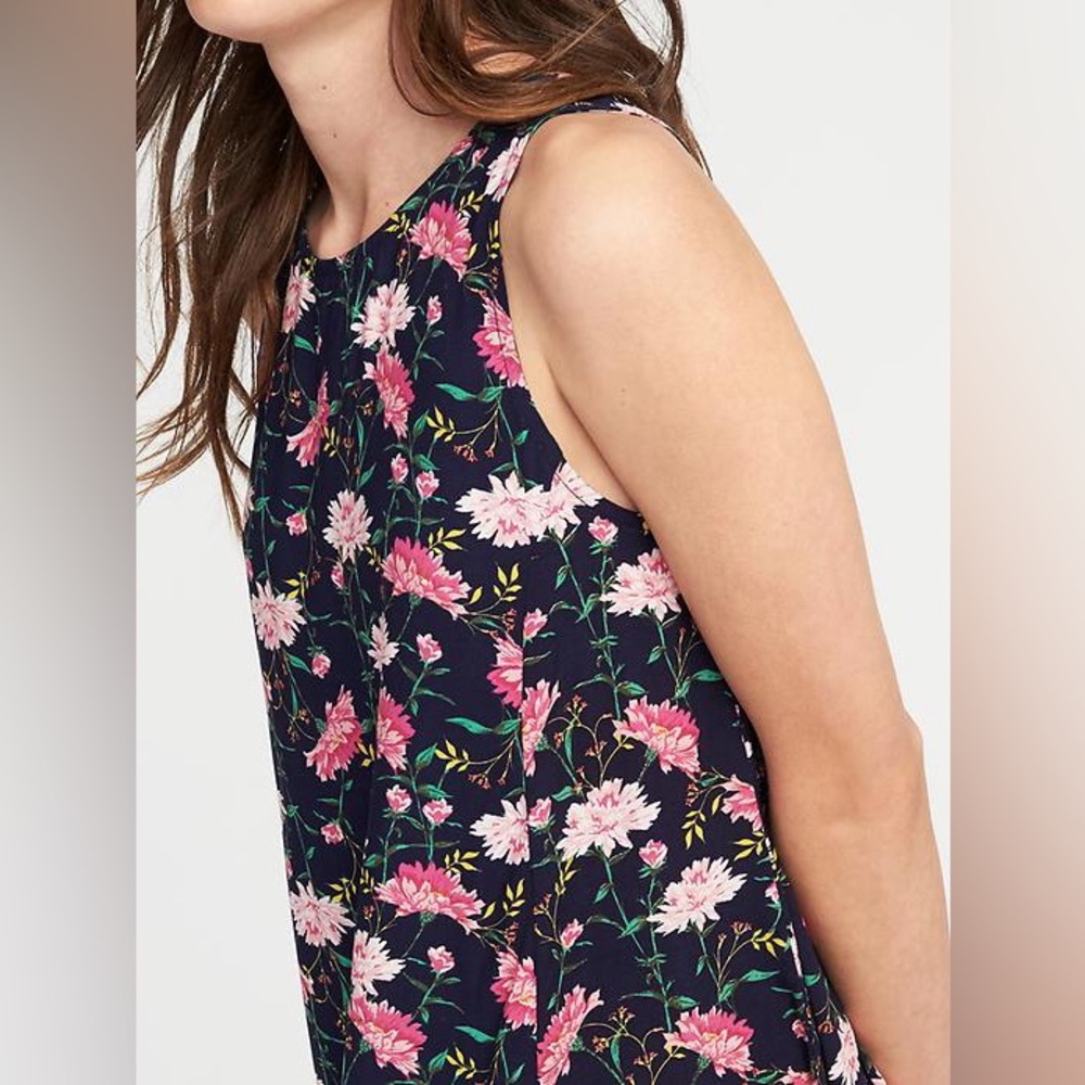 Old Navy Printed Sleeveless Swing Dress for Women Size XS Navy Blue Pink Floral - Picture 2 of 8